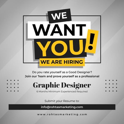 We Are Hiring Graphic Designer, Hiring Graphic Designer, Hiring Graphic, Typography Ads, Real Estate Marketing Design, Recruitment Poster, Social Media Marketing Instagram, We Are Hiring, Join Our Team