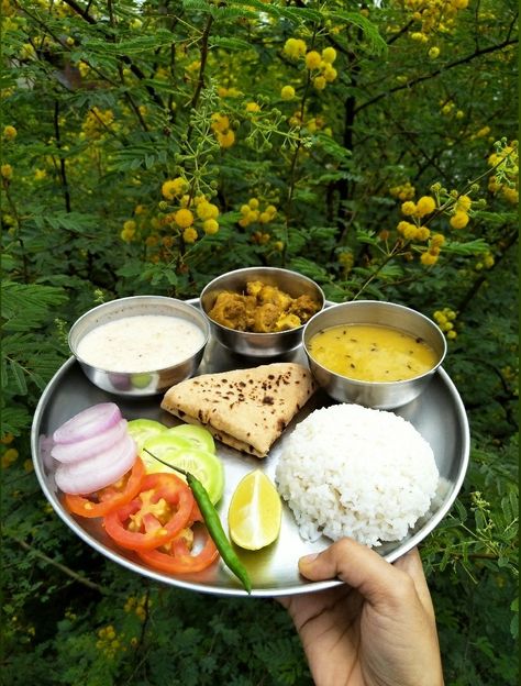 Yellow daal, chawal, roti, chach, salad and kele ki sukhi sabji Roti Sabji, Daal Chawal, Indian Thali, Indian Diet, Web Story, Chapati, Indian Food Recipes Vegetarian, Recipes Vegetarian, Veg Recipes