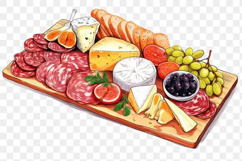 Charcuterie Board Drawing, Snack Platter, Brunch Food, Food Clipart, Board Charcuterie, Cheese Platter, Emoji Stickers, Grazing Tables, Cheese Platters