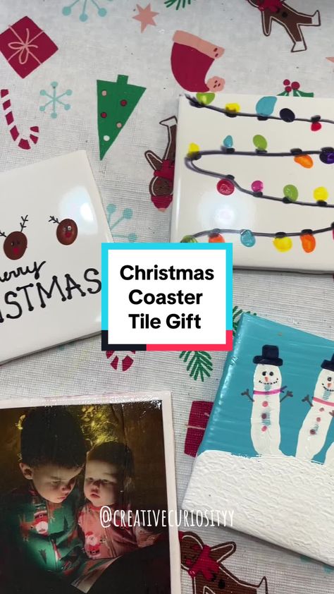 Make Your Day Christmas Fingerprint Coasters, Diy Christmas Coasters Kids, Ceramic Tile Coasters Diy Kids Christmas, Diy Christmas Gifts For Grandparents, Fingerprint Painting, Handprint Painting, Fingerprint Crafts, Pick Up 4x4, String Of Lights