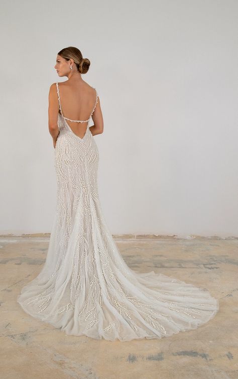 Fashion-Forward Pearl Fit-and-Flare Wedding Dress with Spaghetti Straps Martina Liana Luxe, Wedding Dress With Spaghetti Straps, Luxe Wedding Dress, Wedding Dress With Beading, Flare Wedding Dress, Pearl Wedding Dress, Martina Liana, Blush Bridesmaid Dresses, Fit And Flare Wedding Dress