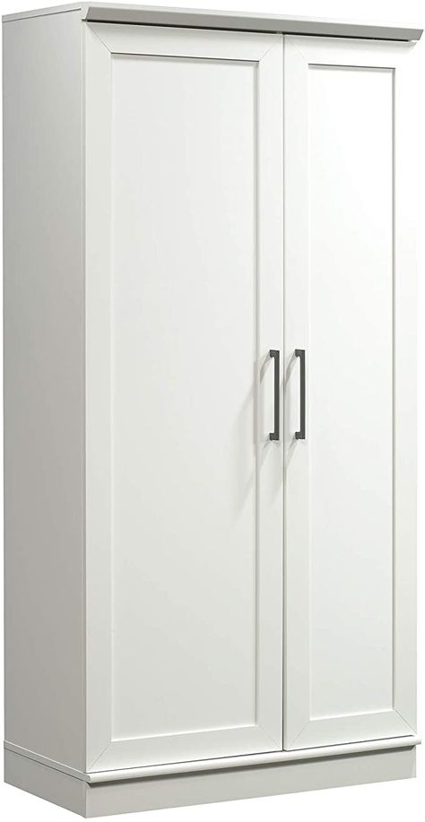 Storage Pantry Cabinets, Sauder Storage Cabinet, White Kitchen Pantry, White Pantry, White Storage Cabinets, Storage Pantry, Free Standing Closet, Pantry Cabinets, Pantry Wall