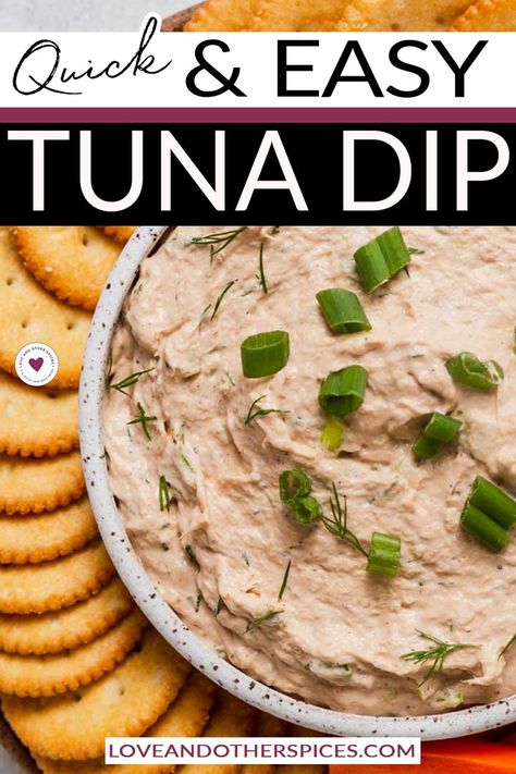 Creamy, flavorful tuna dip is the perfect appetizer for game day, parties or any gathering. It's easy to make, and it's sure to be a hit with everyone. Are you looking for an easy and delicious dip to serve at your next game-day party? Look no further than this creamy Tuna Dip recipe! Not only is it simple to make, but its light and refreshing flavor makes it a perfect snack or appetizer. | @loveandotherspices Smoked Tuna Dip, Tuna Appetizer, Tuna Dip, How To Make Tuna, Smoked Tuna, Cold Dip Recipes, Canned Tuna, Air Fryer Chicken, Light Lunch