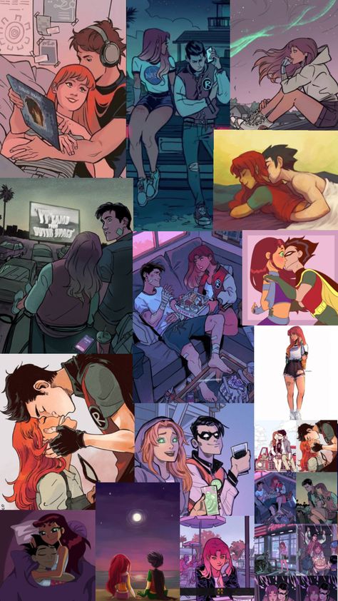 #myfirstshuffle Starfire And Robin Fanart Wallpaper, Robin X Starfire Fanart, Robin And Starfire Fanart, Night Wing And Starfire, Robin X Starfire, Starfire Fanart, Robin And Starfire, Robin Starfire, Teen Titans Love