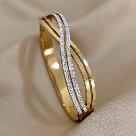 Faster shipping. Better service Creative Shoes, Infinity Charm, Golden Jewelry, Stainless Steel Bangles, Gold Bangles Design, Curved Lines, Bangle Designs, Bracelet For Men, Gold Bangles