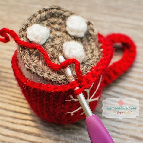 Christmas Mug Ornaments – Crochet Pattern – My Creative Blog Crochet Hot Chocolate Mug, Crocheted Ornaments, Xmas Crochet, Crochet Christmas Ornaments Free, Ornaments Crochet, Christmas Decs, Crochet Ornament Patterns, Single Crochet Decrease, Winter Crochet