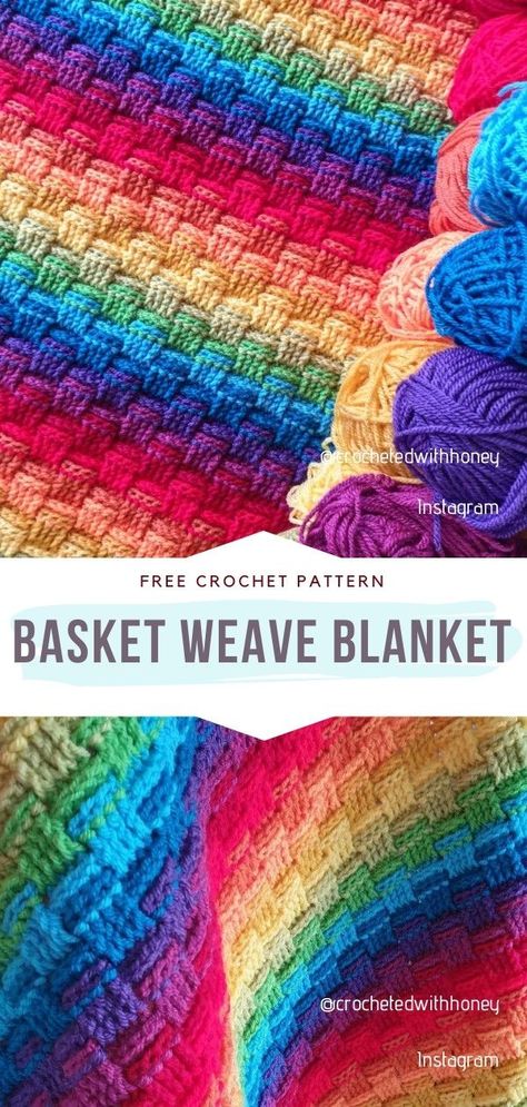 Crochet Basket Weave Blanket Weave Stitch Crochet, Basket Weave Crochet Blanket, Basketweave Crochet, Crochet Basket Weave, Basket Weave Blanket, Rainbow Crochet Blanket Pattern, Crochet Blanket Rainbow, Basket Weave Crochet, Weave Blanket