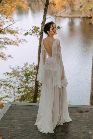 Slinky Boho Wedding Dress, Boho Wedding Dress Flowy Sleeves, Boho Wedding Dress Bell Sleeves, V Back Wedding Dress With Sleeves, Wedding Dresses Drop Sleeves, Wedding Dress Sheer Long Sleeves, Wedding Dress With Billowy Sleeves, Bell Sleeved Wedding Dress, Boho Sleeved Wedding Dress