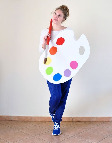 Easy DIY Painters Palette costume. Do it yourself. last minute Halloween costumes. artist Adult Face Painting, Diy Costumes Kids, Costumes Kids, Black Halloween Dress, Art Outfits, Painters Palette, Last Minute Halloween Costumes, Artist Palette, Pallet Painting