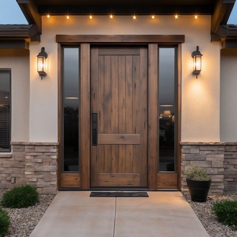 Exterior Doors – Timber & Hutch Stucco House Colors, House Front Door Design, Front Door Styles, Exterior Doors With Glass, Stucco Homes, Knotty Alder, House Front Door, Main Door Design, Front Door Design