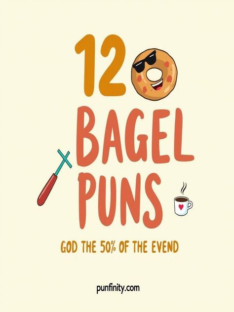 bagel puns Bagel Appreciation Sayings, Beagle Bread, Funny Food Puns Hilarious, Donut Pun, Punny Jokes, Funny Food Puns, Bagel Cream Cheese, Cute Phrases, Food Puns