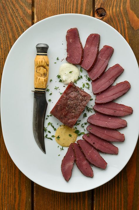 Venison Loin, Smoked Venison, Venison Backstrap Recipes, Backstrap Recipes, Horseradish Cream Sauce, Venison Backstrap, Game Meat, Horseradish Cream, Canadian Bacon