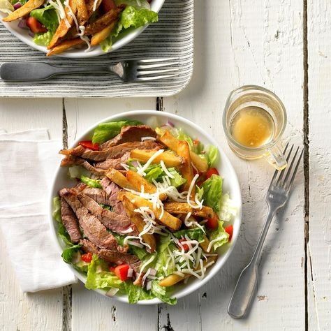 Steak and Fries Salad Healthy Weekly Meal Plan, Asparagus Pasta, Monthly Meal Planning, Summer Recipes Dinner, Empty Nesters, Steak Salad, Cooking For Two, Healthy Meal Plans, Summer Dinner