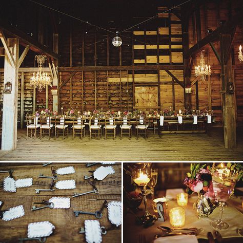 rustic barn reception Rustic Glam Wedding, Barn Parties, Barn Wedding Reception, Barn Reception, Skeleton Keys, Rustic Wedding Inspiration, Rustic Glam, American Wedding, Vintage Inspired Wedding