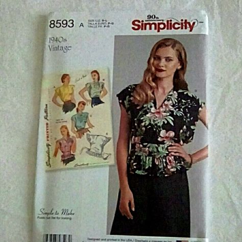 Simplicity Sewing Pattern Vintage Poncho Blouses Simple To Make, Folds Out Flat For Ironing Size S-L 2018 Wrap Skirt Pattern, Vintage Style Skirts, 1940's Style, Boy Doll Clothes, Poncho Blouse, Shorts Skirt, Blouse Pattern Sewing, Simple Blouse, Top Sewing Pattern