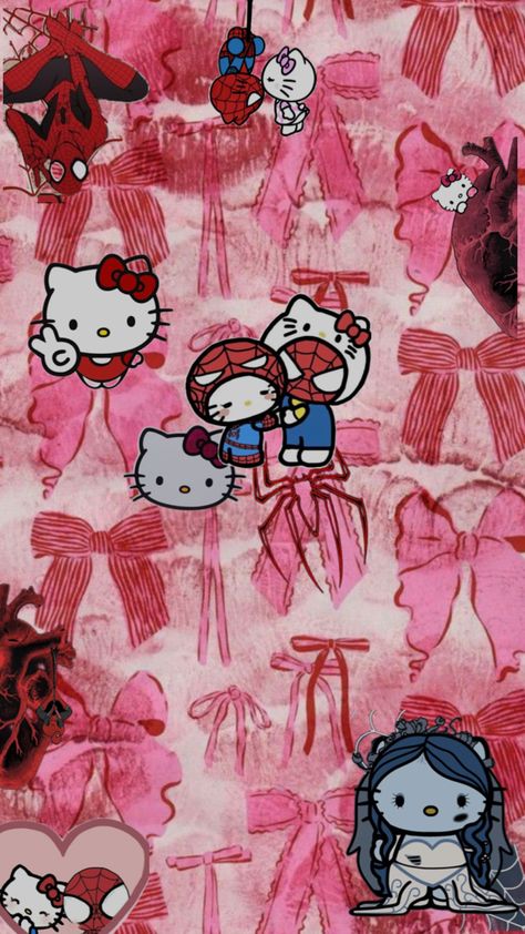 Spiderman n hello kitty tgg🩷❤️ Kitty And Spiderman Wallpaper, Hello Kitty And Spiderman Wallpaper, Hello Kitty And Spiderman, Christmas Lockscreen, Spiderman Wallpaper, Spider Girl, Hello Kitty Christmas, Miles Morales, Hello Kitty Wallpaper