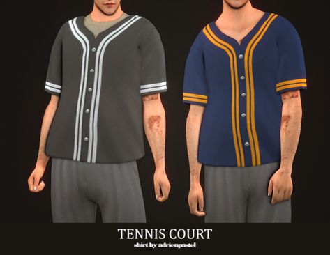 📑 Two Male Baseball Tops · | AdrienPastel on Patreon Homemade Dynamite, Baseball Tops, Baseball Outfit, Sims 4 Cas, Sims 4 Custom Content, Maxis Match, Sims 3, Baseball Jersey, Sims Cc