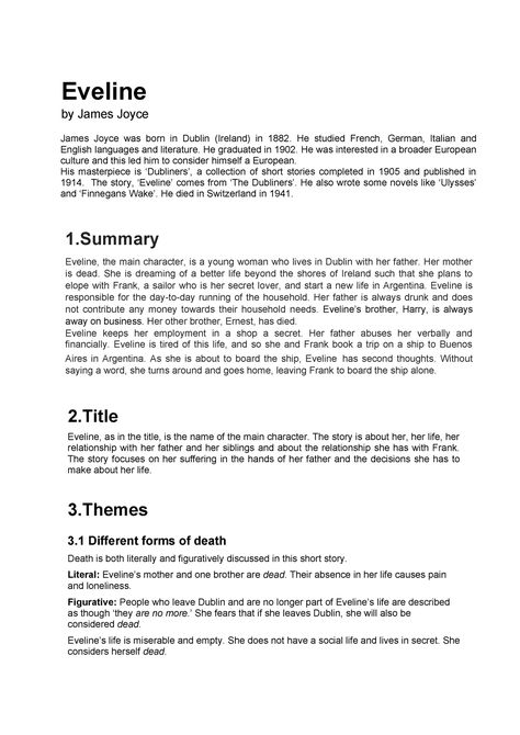 Eveline - Summary English FAL - Eveline by James Joyce James Joyce was born in Dublin (Ireland) in - Studocu Harvard Referencing Guide, Dubliners James Joyce, Harvard Referencing, Law Notes, Study French, Math Lesson Plans, James Joyce, Language And Literature, Exam Papers