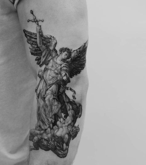 Saint Michael Drawing Art, Michael Angel Tattoo, St Michael Tattoo Design, Michael Archangel Tattoo, Michael Angelo Tattoo, Arch Angel Michael Tattoo, Saint Michael Tattoo Design, St Michael The Archangel Tattoo, Saint Michael Tattoo