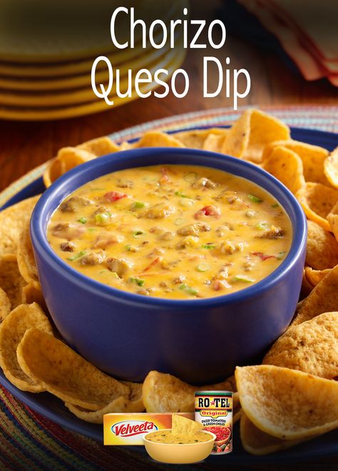 This Chorizo Queso Dip recipe is made special by adding flavorful chorizo to RO*TEL zesty tomatoes and creamy VELVEETA. It'll put the spice into any Quesoccasion! Chorizo Queso Dip, Chorizo Queso, Quick Foods, Thug Kitchen, Latin Recipes, Buffet Ideas, Queso Dip, Asiago, Foods Recipes