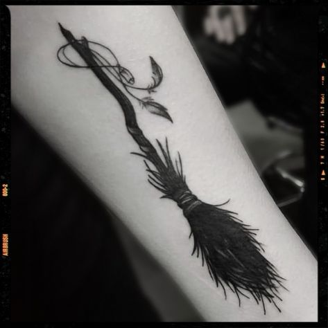 Witch Witches Broom Tattoo, Witch Broom Tattoo, Broomstick Tattoo, Broom Tattoo, Wicca Tattoo, Witchy Tattoos, Stick Tattoo, Pumpkin Tattoo, Witches Broom