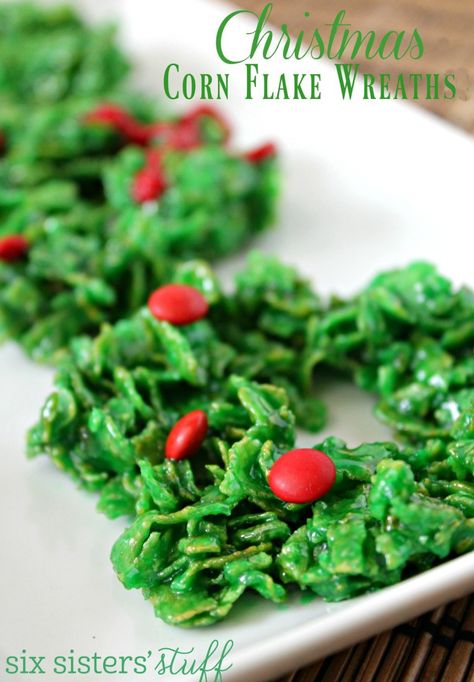 Corn Flakes Wreath Recipe, Cornflake Wreaths, Fun Holiday Desserts, Festive Kitchen, Christmas Wreath Cookies, Corn Flake, Xmas Baking, Wreath Cookies, Christmas Foods