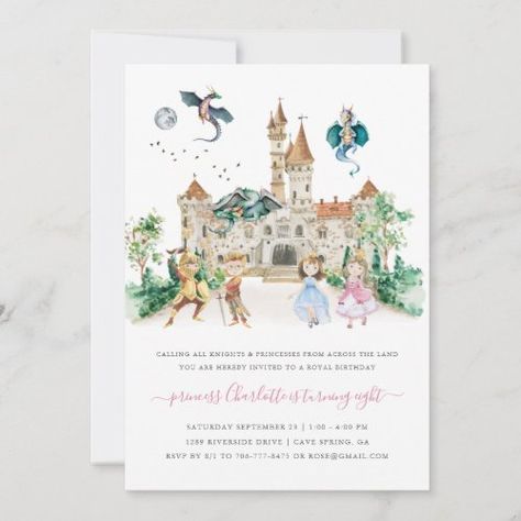 Knight Birthday Party Invitations, Fairy Birthday Themes, Peter Rabbit Illustration, Knight Birthday Party, Dragon Baby Shower, Dragon Birthday Parties, Knight Party, Princess Birthday Party Decorations, Wedding Shower Themes