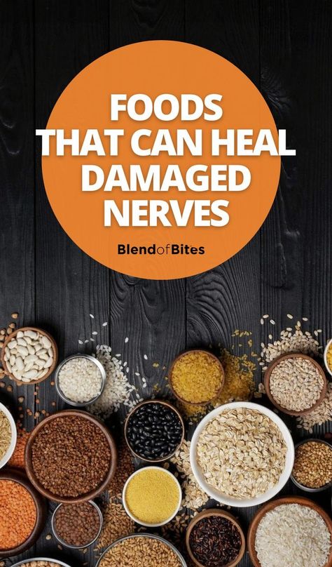 Foods having anti-inflammatory properties and are abundant in certain vitamins can relieve you from the pain experienced due to damaged nerves. You can easily nourish your damaged nerves with these foods. There are also supplements from which you can get the same nutrients. Find out more details at www.blendofbites.com | superfoods Food For Nerve Damage, Nerve Healing Foods, Herbs For Nerve Damage, Nerve Regeneration, Nerve Pain Remedies, Top 10 Healthy Foods, Nerve Problems, Brain Nerves, Guillain Barre