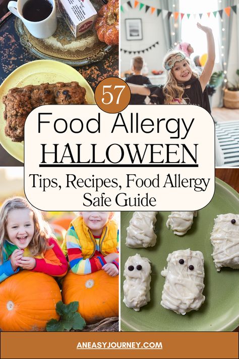 ☠️ DANGER! As a 22-year food-allergy parent, Halloween is a top stressor – no way to sugar-coat it.   Our best tips for costumes, parties, safe treats & eats – your complete plan for a Safer Halloween!   🎃 Spooktacular Food-Allergy Halloween!  57 Costume ideas, Food Allergy-friendly recipes, tips & tricks from 22-years of living a GREAT life w/ #foodallergies   For more amazing conversations, join Private FB Group: Food Allergy Travels and Life!  #aneasyjourney #foodallergytravelsandlife Allergy Safe Halloween Treats, Allergy Free Halloween Snacks, Allergy Free Halloween Treats, Allergy Friendly Halloween Treats, Allergy Friendly Halloween, Halloween Tips, Scary Food, Group Food, Kids Allergies