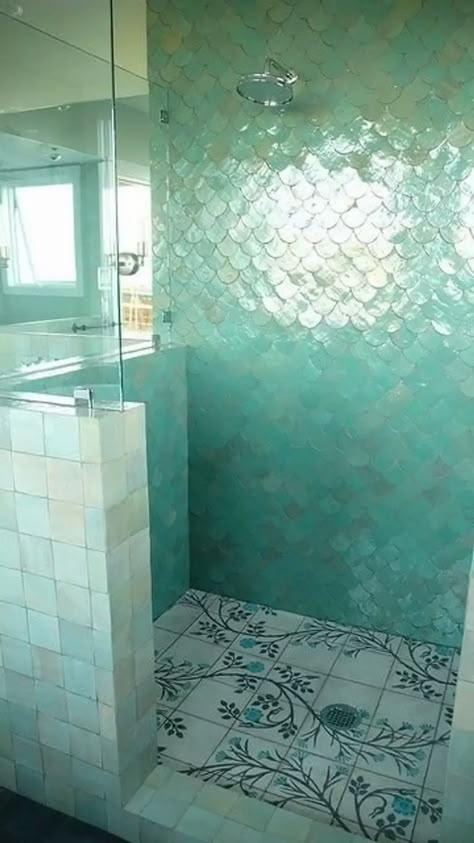 26 Magnificent Mermaid Inspired Homes ... Mermaid Themed Bathroom, Mermaid Inspired Bathroom, Mermaid Interior Design, Mermaid Bathroom Aesthetic, Mermaid Theme Bathroom, Subtle Mermaid Bathroom, Mosaic Tile Bathroom, Moody Mermaid Bathroom, Sea Bathroom Ideas