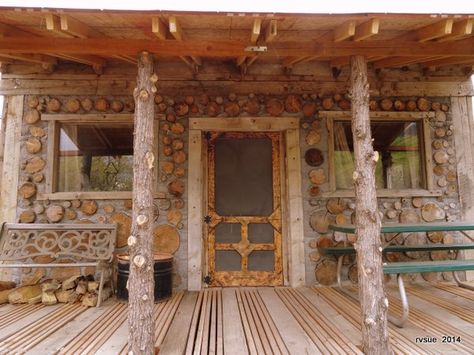 A cordwood cabin built by father and son | rvsue and her canine crew Cord Wood Cabin, Cordwood Cabin, Log Walls, One Room Cabin, Cordwood Homes, Off Grid House, Cord Wood, Log Cabin Ideas, Off Grid Cabin