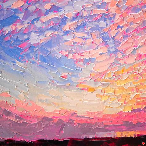 Palette Knife Painting Ideas, Fauvism Color Palette, Thick Oil Painting, Pastel Painting Abstract, Abstract Painting Sunset, Rainbow Oil Painting, Impasto Sunset, Thick Paint On Canvas, Thick Acrylic Painting