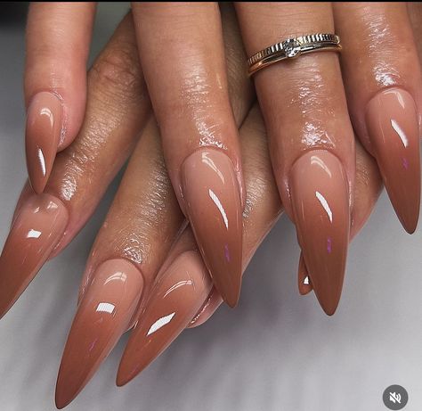 Ombre Nail Ideas, Brown Nail, Brown Nails Design, Airbrush Nails, Ombre Nail, Nude Nail Designs, Ombre Nail Designs, Shiny Nails, Almond Acrylic Nails