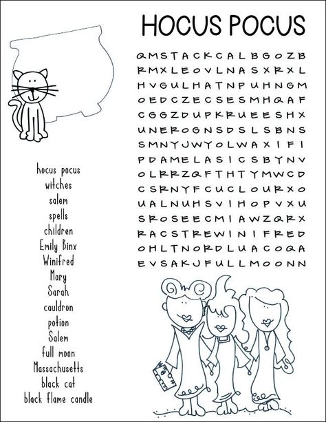 Free Word Search Puzzle Hocus Pocus Crafts - Laura Kelly's Inklings Hocus Pocus Activities For Kids, Hocus Pocus Activities, Hocus Pocus Coloring Pages, Witches Diy, Hocus Pocus Printable, Hocus Pocus Crafts, Halloween Profile, Sister Witches, Brownie Cakes