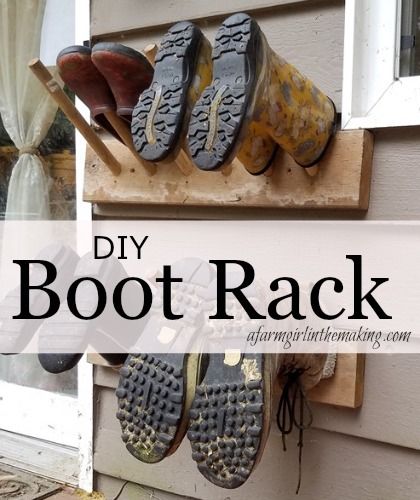 A Farm Girl in the Making | DIY Boot Rack | https://afarmgirlinthemaking.com Diy Boot Rack, Boot Hanger, Boot Rack, Boot Storage, Diy And Home Improvement, Farm Girl, Flower Pot, Home Projects, Home Crafts