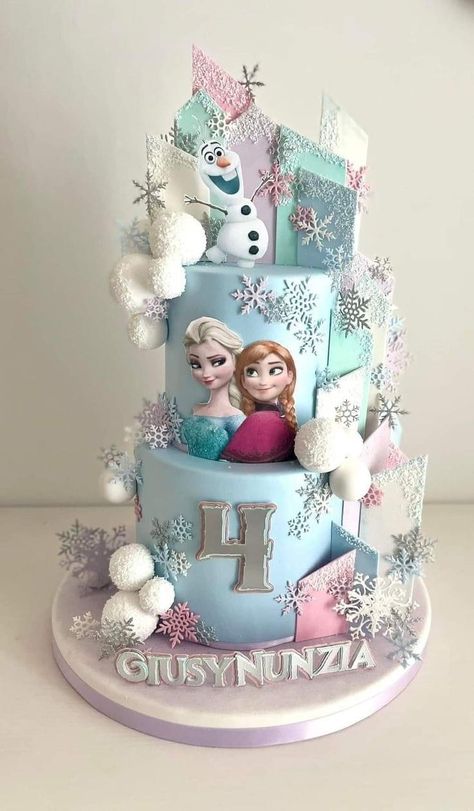 Elsa Themed Birthday Cake, Frozen Cake 2 Tier, Elsa Frozen 2 Birthday Party Ideas, Birthday Cake Elsa Frozen, Frozen Themed Birthday Party Cake, Elsa Frozen Birthday Cake, Frozen Cakes For Girls Birthday, Elsa Frozen 2 Cake, Birthday Cake For 4 Year Girl