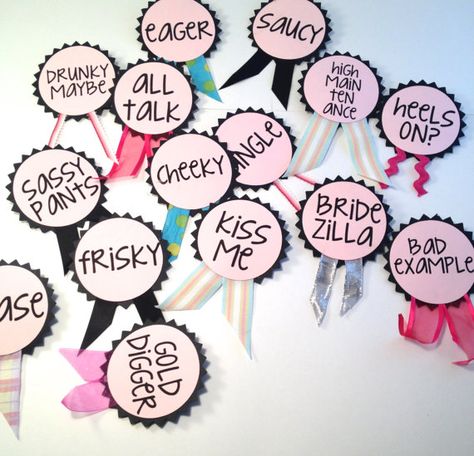 Bachelorette Party Pins Name Tags Bachelorette by LetsWearDresses, $10.00 Bachelorette Party Pins, Sash Bachelorette, Hen Night Ideas, Bachelorette Sash, Bridesmaid Duties, Barn Dance, Bachelorette Party Planning, Lingerie Shower, Drinking Game