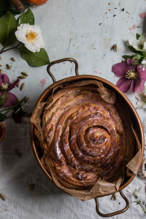 Is there anything better than I giant squidgy bun, this one is filled with ricotta, blood orange zest and cardamom. I love making bread and Swedish Cardamom Buns Recipe, Cardamom Bun, Cardamom Buns Recipe, Twigg Studios, Triple Chocolate Mousse Cake, Chelsea Bun, Orange Cardamom, Orange Icing, Cardamom Buns