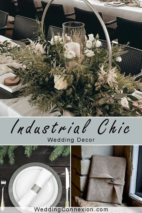 Industrial Romantic Decor, Industrial Centerpiece Wedding, Industrial Theme Wedding, Industrial Floral Decor, Industrial Wedding Decor Centerpieces, Industrial Wedding Venue Decor, Industrial Chic Wedding Centerpieces, Rustic Industrial Wedding Decor, Industrial Wedding Flowers