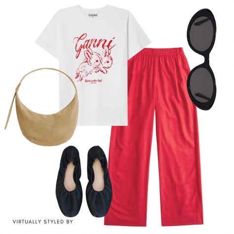 Linen-Blend Pull-On Pant curated on LTK Ganni T Shirt, Transitional Outfits, Cool Girl Outfits, Red Trousers, Transition Outfits, Virtual Stylist, Smart Casual Outfit, Autumn Outfits, Scandi Style