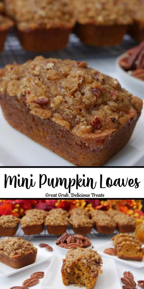 Mini Pumpkin Loaves Pumpkin Bread In Mini Loaf Pans, Pumpkin Chocolate Chip Mini Loaves, Small Pumpkin Bread Loaves, Gluten Free Pumpkin Bread Mini Loaves, Pumpkin Mini Loaves, Holiday Breads Mini Loaves, Mini Pumpkin Loaves, Mini Loafs Recipes, Small Loaf Pan Recipes