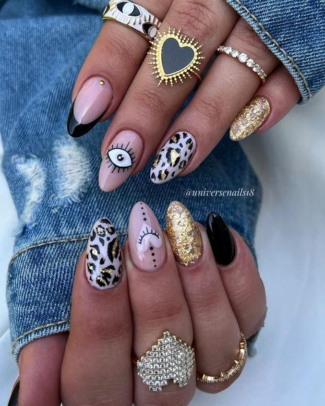 Bright Colored Nails, Stars Nails, Funky Nail Designs, Evil Eye Nails, Boho Nails, Eye Nail Art, Funky Nail Art, Different Nail Designs, Leopard Nails