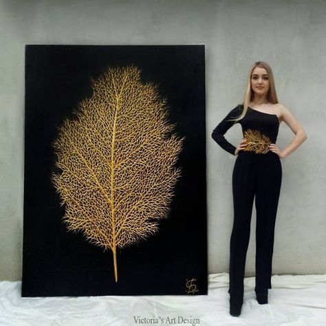 Black And Golden Painting, Golden Leaf Art, 4 Canvas Paintings, Elephant Canvas Art, Gold Art Painting, Black Canvas Paintings, Art Gallery Interior, Oil Painting Inspiration, Golden Painting