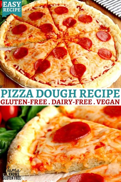 Bagels Air Fryer, Thick Pizza Crust, Pizza Dough Gluten Free, Dairy Free Pizza Crust, Dairy Free Pizza Recipe, Gluten Free Pizza Crust Recipe, Gluten Free Pizza Dough, Dairy Free Pizza, Gluten Free Recipes For Kids