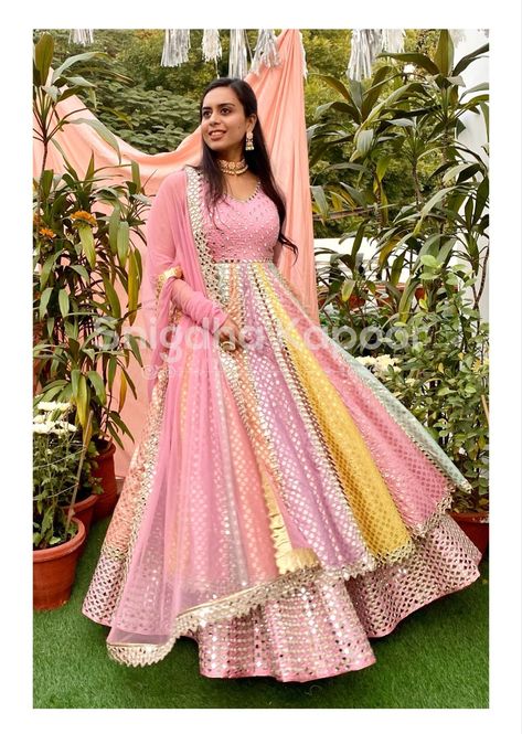 Pastel multi color indian wedding chanderi Mirror embroidered jacket with contrast pink lehenga and pink mesh Dupatta mehendi sangeet outfit by LabelSnigdhaKapoor on Etsy Embroidered Sharara, Mehendi Outfit, Sangeet Outfit, Ganpati Decoration Design, Green Mirror, Lehenga Skirt, Pink Lehenga, Steal The Spotlight, Green Mirrors