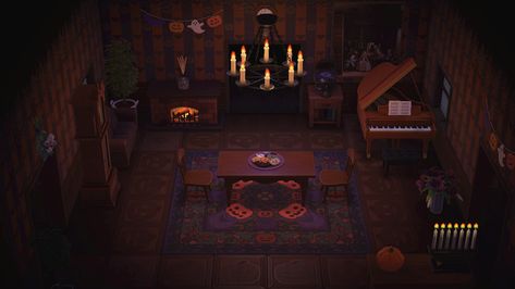 Acnh Spooky Living Room, Acnh Spooky Interior, Spooky Living Room, Halloween Bedroom, Poker Table, Animal Crossing, Halloween, Animals, Home Decor