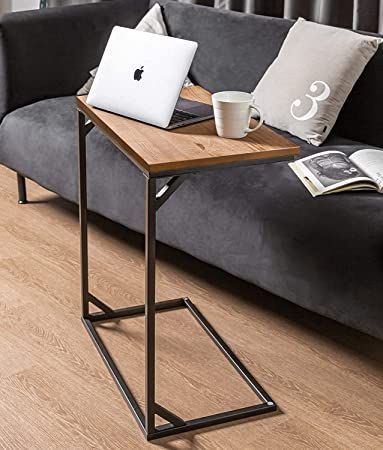 Rectangle C Shaped End Snack Side Table Slide Under Couch with Wood Top for Sofa Coffee Laptop Living Room Bedroom Small Space, 23.5"X13.5"X26.5 Bedroom Small Space, Wood Sofa Table, Floor Lamp With Shelves, Table For Small Space, C Table, Bed Table, Living Room End Tables, Metal Floor Lamps, Wood Sofa