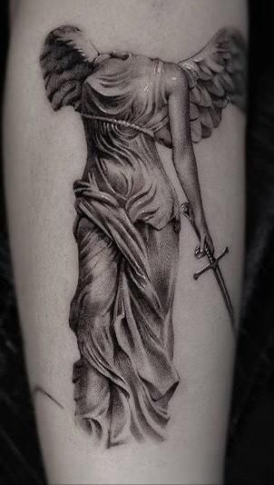 Men Dark Tattoos, Gothic Statue Tattoo, Angel Back Piece Tattoo, Female Sculpture Tattoo, Greek Body Tattoo, Rennisance Tattoo, Veiled Woman Tattoo, Renicansse Art Tattoos, Renassiance Tattoo