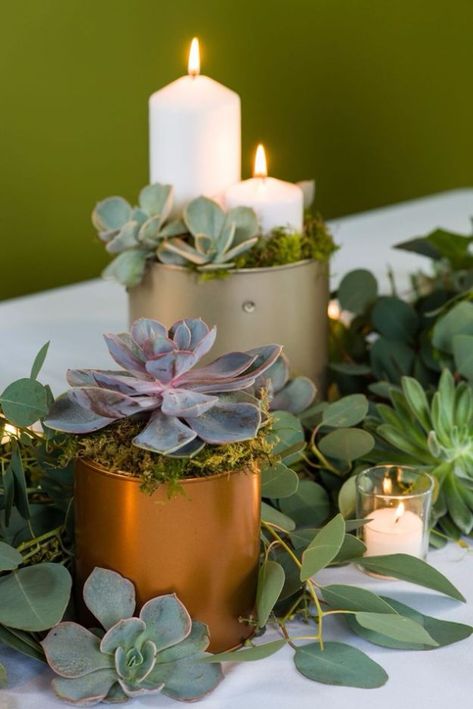 Dollar Tree Wedding Decorations, Header Text, Succulent Candle, Dollar Tree Wedding, Table Garland, Wedding Motifs, Tafel Decor, Adding Details, Succulent Centerpieces