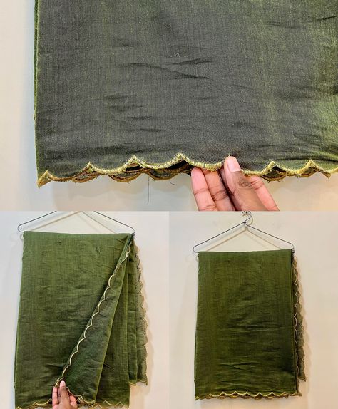 customised scallop border for pure khadi saree🌿 Dm for customisation Scallop Border, Khadi Saree, Borders, Stitching, Saree, Pure Products, Quick Saves, Cross Stitching